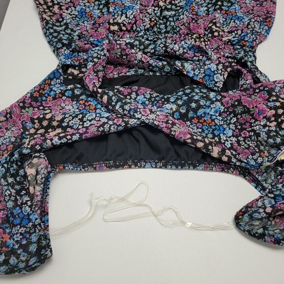 Ditzy Floral Tie Back Ruffle Dress Rewind Medium Blue Purple Peasant - Picture 11 of 15